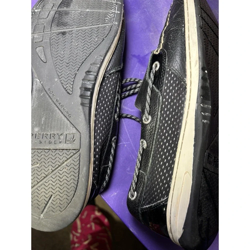 Sperry Top Sider Womens 11M Black Leather Boat Shoes Lace Up Casual Comfort